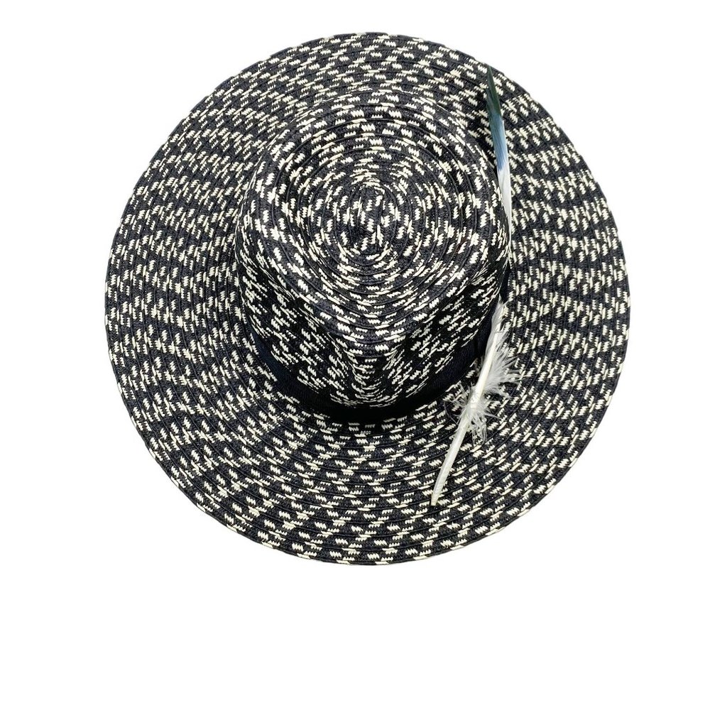 Black & White Straw Feather Fedora - Picture 13 of 13